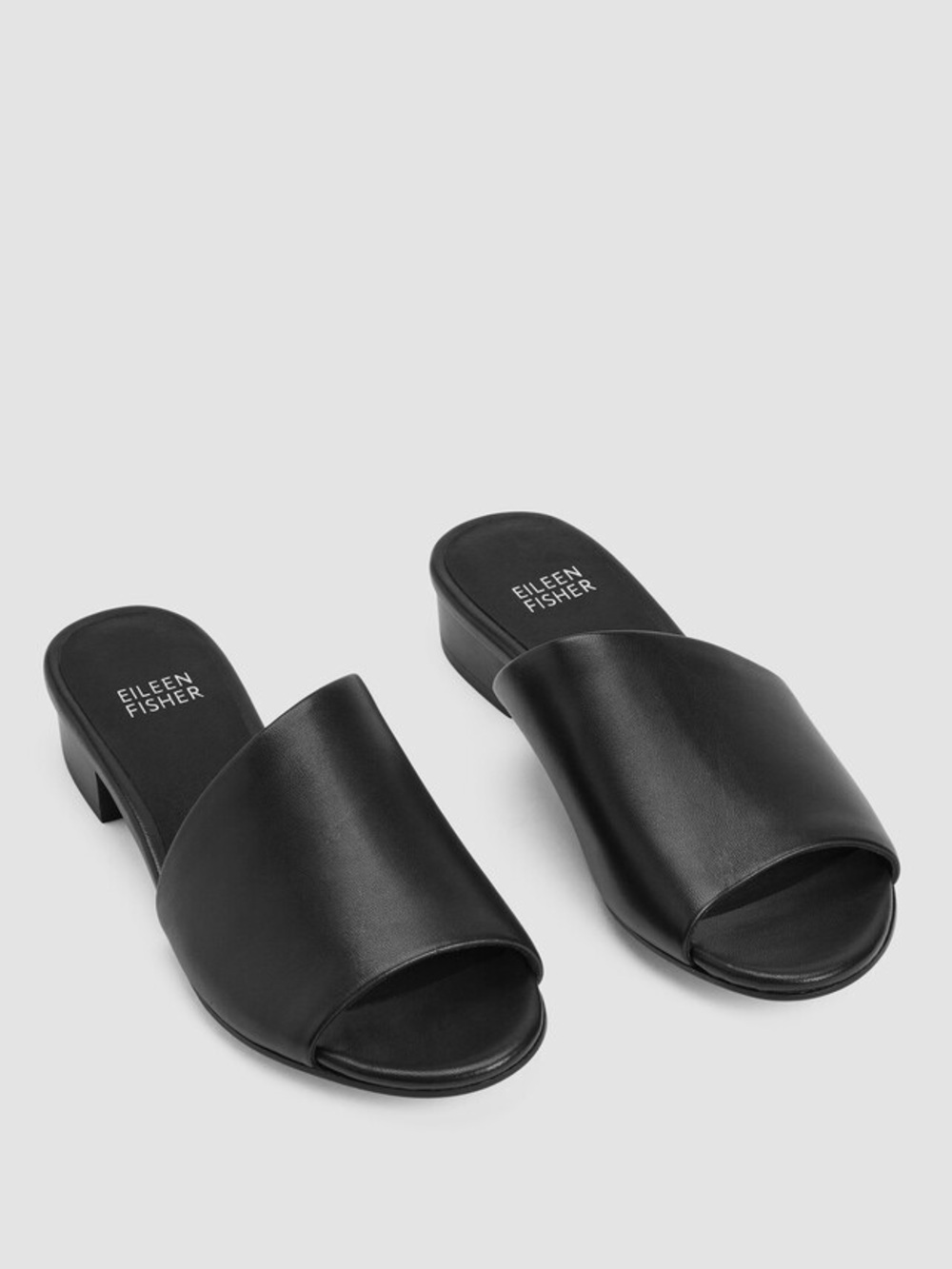 Eileen Fisher Quote Nappa Leather Slide Sandal Black Leather Size 6 NWOB
